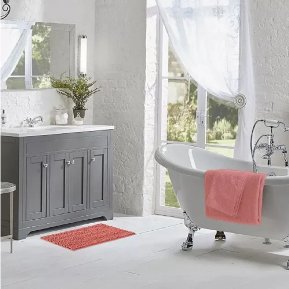 Laura Ashley Astor Chenille Bath Mat 17x24 Soft Plush Bathroom Rug Coral new